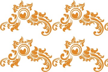 Elegant orange floral pattern design elements on white background