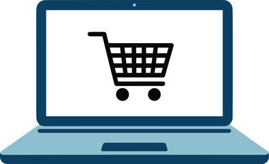 Online Shopping Cart Displayed on Laptop Screen for E Commerce Business Concept