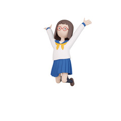 3DCG｜万歳しながらジャンプするセーラー服姿の女子高生