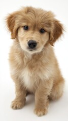 Fototapeta premium Golden retriever puppy portrait against white backdrop