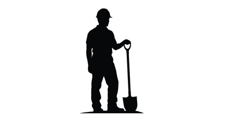 Silhouette of a construction worker holding a shovel isolated on white © Mdarif