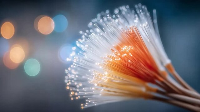 Illuminating Fibers: A close-up shot of a bundle of optical fibers, radiating light and energy, symbolizing the connectivity of our digital age.