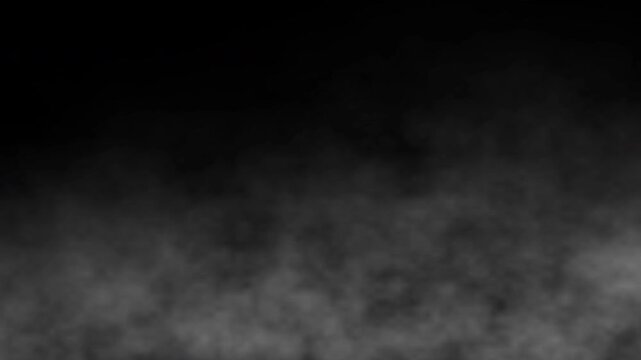 Moving white smoke or fog loop on transparent background. Atmospheric white fog, mist effect with alpha channel. 4k seamless looping video