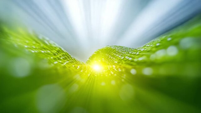 Nature's Embrace: A macro shot captures the essence of life's vibrant energy, highlighting the lush green landscape that is illuminated by a radiant light source. 