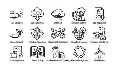 Obraz premium Sustainable practices: emission control and eco policy icons for clean environment