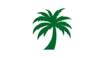 Obraz premium A green, stylized palm tree with a curved trunk and feathery leaves against a white backdrop
