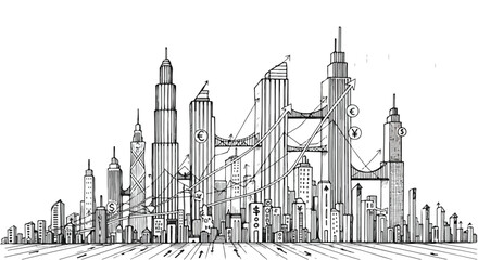 Naklejka premium City skyline urban landscape architecture sketch