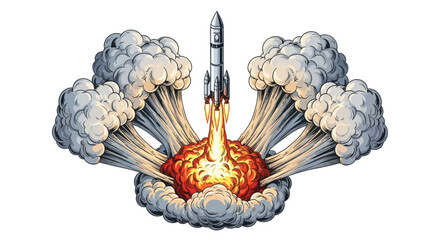 Rocket Launching with Fiery Exhaust and Smoke Clouds © Ani