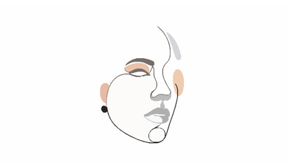 Abstract minimalist line art profile portrait of a human face with modern geometric accents vector illustration © Wahida