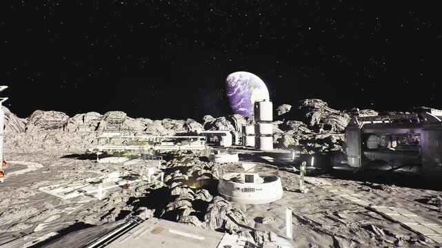 Lunar survey operation with mapping instruments and drone scouts, lidar scans across rugged terrain, elevation profiles and resource markers plotted