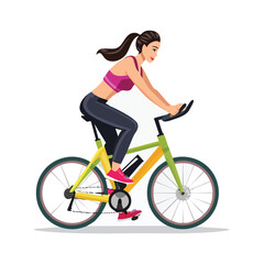 Obraz premium Woman rides stationary bicycle in gym setting