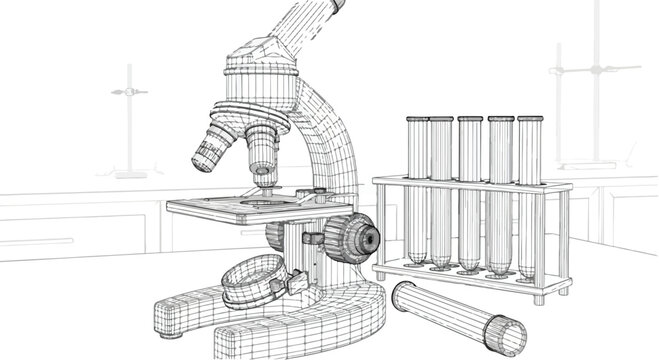 Laboratory microscope research equipment technical sketch