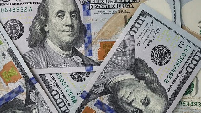 Close up stack dollar bills rotate. Financial wealth business success investment prosperity concept. American currency money background. Economy banking cash flow professional photography business