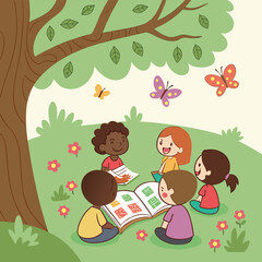 Naklejka premium children play under the tree
