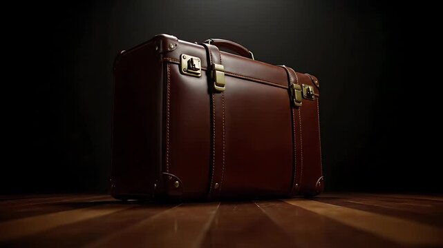 Luxury Vintage Brown Leather Attache Briefcase on Polished Hardwood Floor