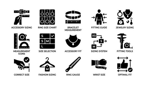 Accessory and jewelry sizing guide with measurement tools and size charts