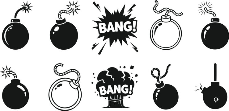 Explosive bomb icons with fuses and detonators, symbolizing danger and destruction