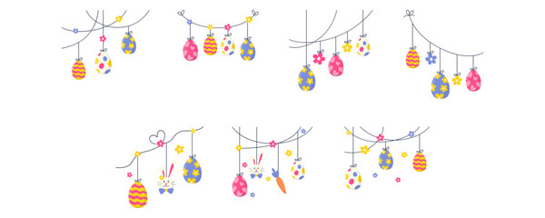 Easter eggs garland decoration for corner and greeting card. Vector isolated © Maya