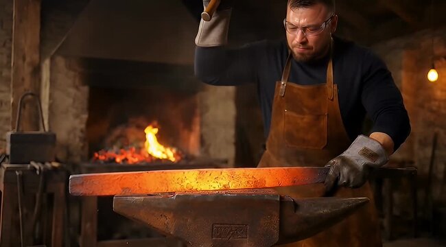 blacksmith working in the fireplace