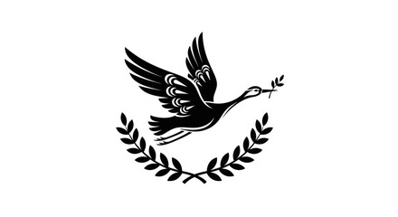 Fototapeta premium Flying bird with olive branch and laurel wreath