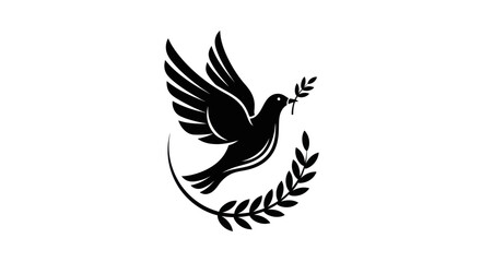 Obraz premium Flying dove with olive branch silhouette