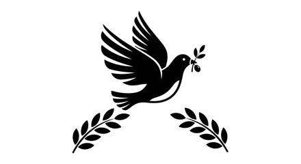 Obraz premium Flying dove with olive branch silhouette