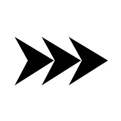 Three Black Arrows Pointing Right Moving Fast in a Row with Dynamic Motion Blur Conveying Speed Direction and Fast Forward Movement on Clean White Background Modern Design