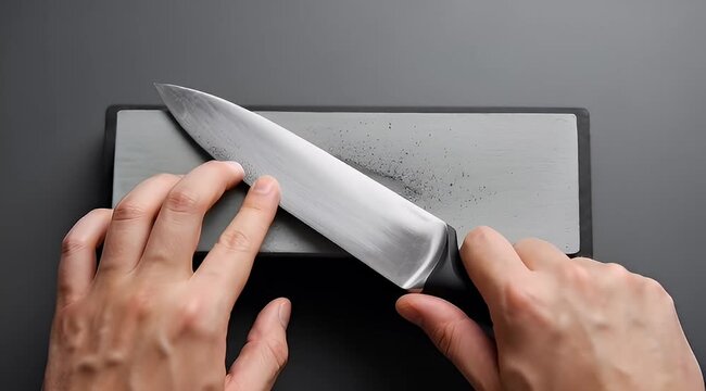 sharpening process using a whetstone with a professional kitchen knife