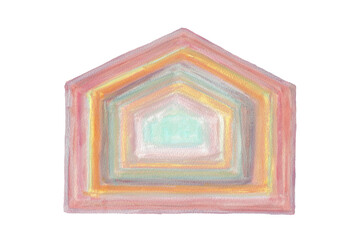 パステルカラーの家の形の抽象フレーム背景・コミュニティや住宅のイメージ