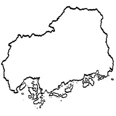 広島県地図 筆タッチ 和風 中国地方 西日本 / A brushstroke map of Hiroshima Prefecture