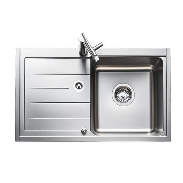 Sleek Stainless Steel Kitchen Sink for Modern Homes Top Down View [Transparent Background PNG].