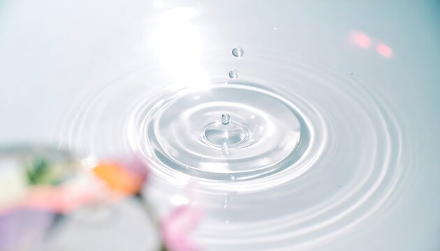 Pure Water Ripple: A serene capture of a water droplet creating perfect concentric ripples in a clear, reflective surface. The image evokes a sense of purity, tranquility.