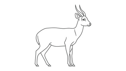 Elegant Deer Silhouette: A sleek, minimalist line drawing of a deer stands gracefully, its antlers pointing towards the sky, capturing the essence of wildlife in a pure, uncluttered form.  © hafs121