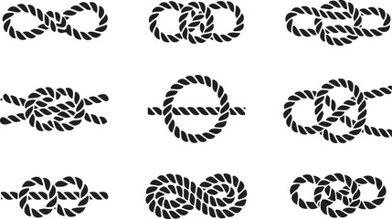 Nine black and white rope knots on a white background © KDP Coloring Pages