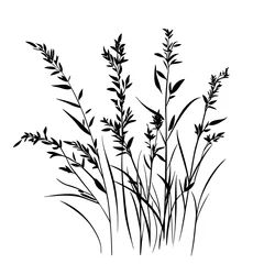 Fototapete Gras A green vector illustration featuring silhouettes of grass, flowers, and bamboo branches with decorative leaves for a natural spring growth pattern  © Md Asik 