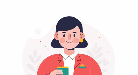 Obraz premium A smiling woman with dark hair, rosy cheeks, and a yellow earring, wearing a red jacket