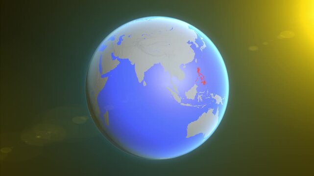 The animation shows a graphic representation of the earth and highlights the location and map of Philippines colored red.
