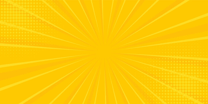 Yellow abstract background with light of sunburst. yellow starburst with halftone. sun ray retro background with flash