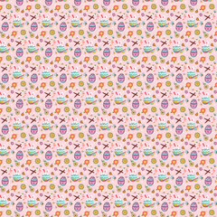 Obraz premium Colorful easter eggs and bunny ears on light pink background