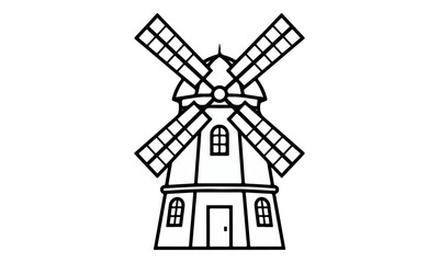 Fototapeta premium Traditional Windmill Icon Line Art Illustration on White Background