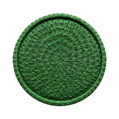 Intricate green crochet coaster isolated on transparent background