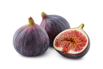 Three fresh figs on white background fruit healthy