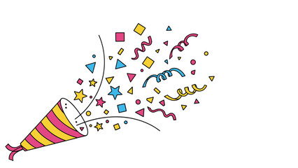 Obraz premium Joyful celebration party popper with stripes exploding into a spray of stars and multi-colored confetti captures a festive atmosphere.