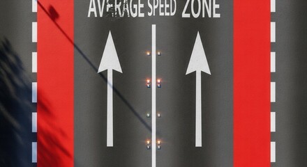 Fototapeta premium Overhead View of Roadway Indicating Average Speed Zone and Traffic Direction