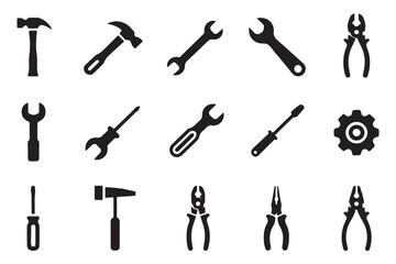Naklejka premium Collection of Essential Hand Tools Silhouettes for Repair and Construction