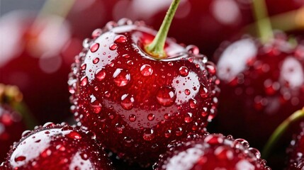 cherry with water droplets macro fresh and clean bright lighting commercial stock style