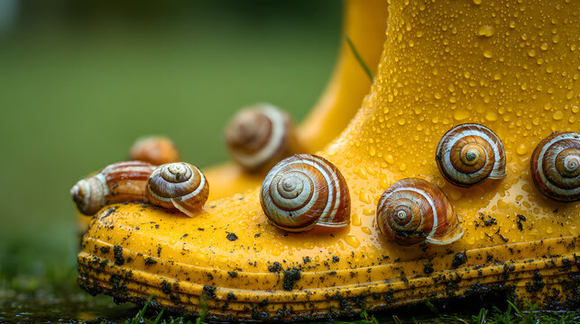 Snails on a Yellow Rain Boot