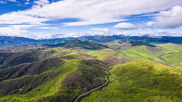 Sichuan Grassland Valley with Snow-Capped Mountains and River
