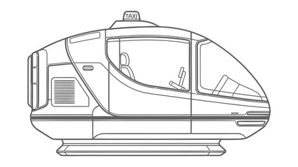 Future Taxi Concept: Futuristic vehicle design, a glimpse into the future of urban transport, streamlined aesthetic with cutting-edge technology for an efficient and sustainable journey.