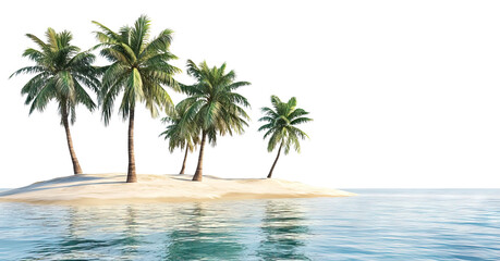 Fototapeta premium Tropical island with palm trees and sea water, isolated on transparent cutout background